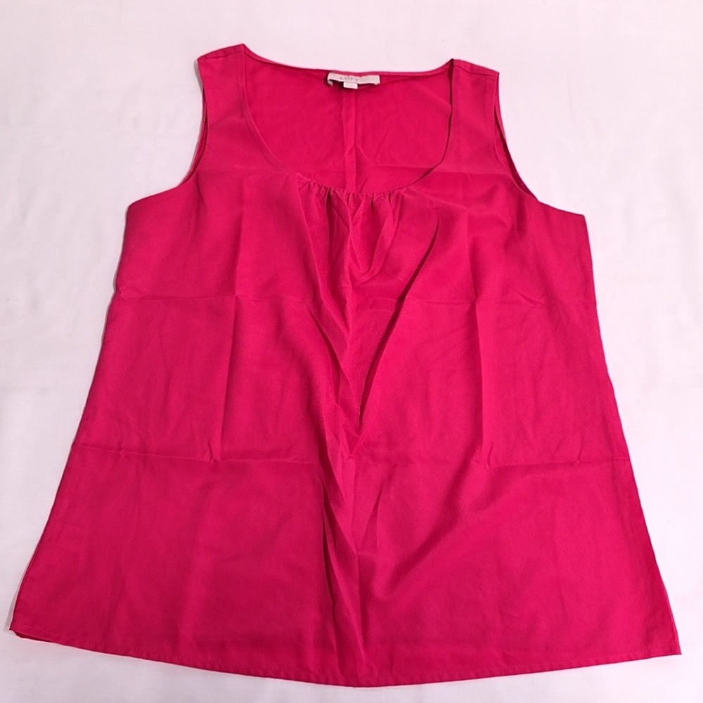 Loft Blouse Womens M Pink Sleeveless Pleated Neck Scoop Tank Top Basic Shell